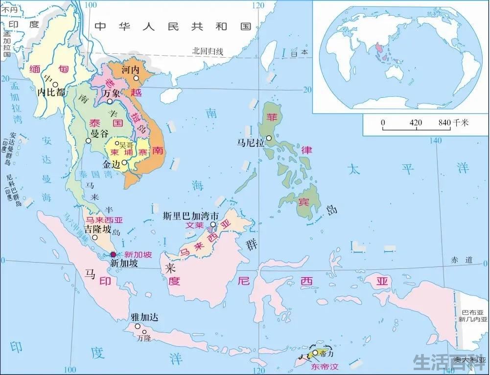 东南亚在中国的哪个方向